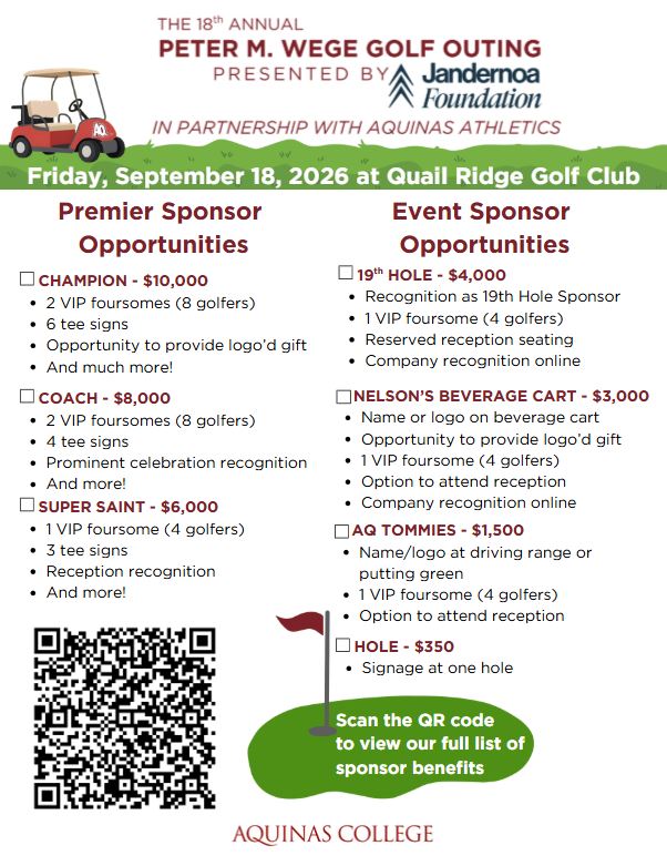 2026 Peter M. Wege Golf Outing Sign Up Form
