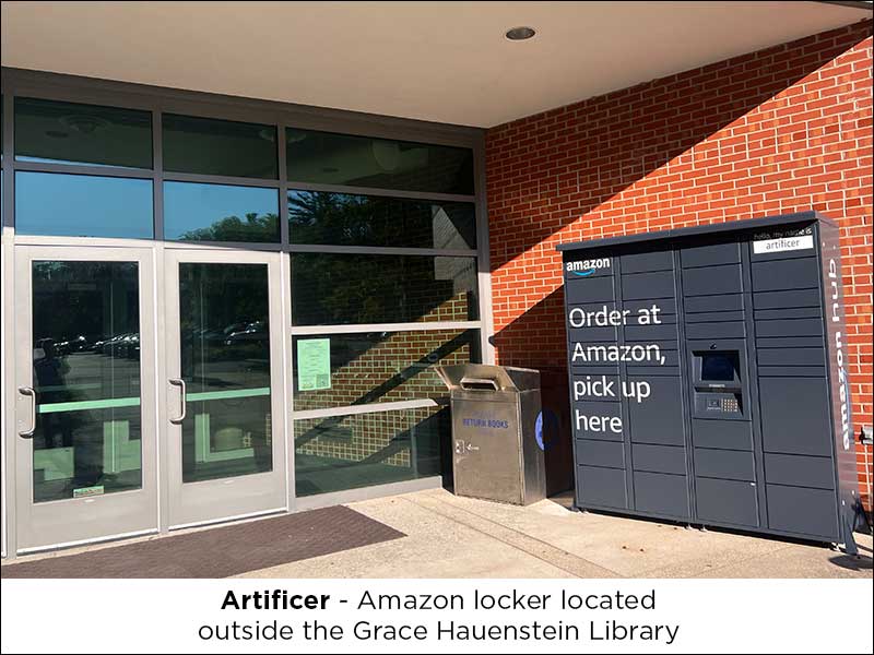 Amazon locker located outside library