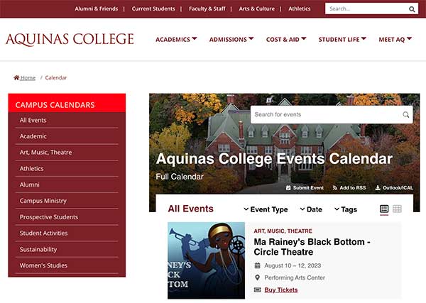 Calendar on aquinas.edu