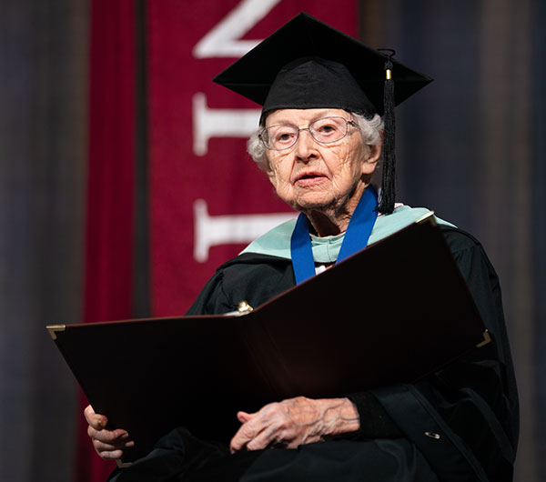Sister Aquinas Weber at Commencement in 2023